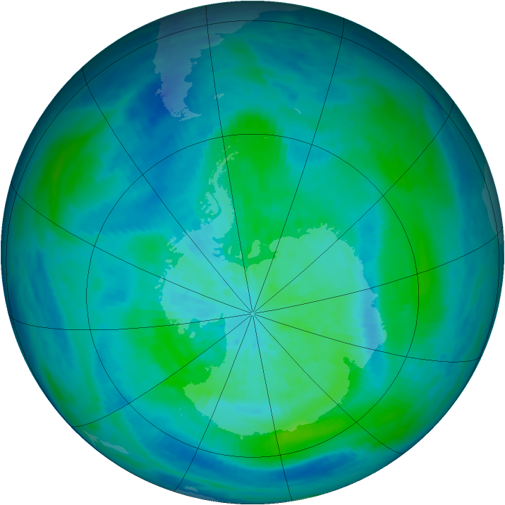 Antarctic ozone map for 19 March 1993